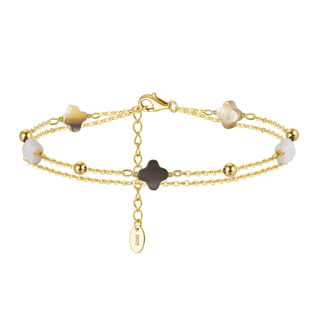 BGMB66 RINNTIN S925 Silver Jewelry Layered Bracelet Femme Four Leaf Clover Bracelets Women Girls