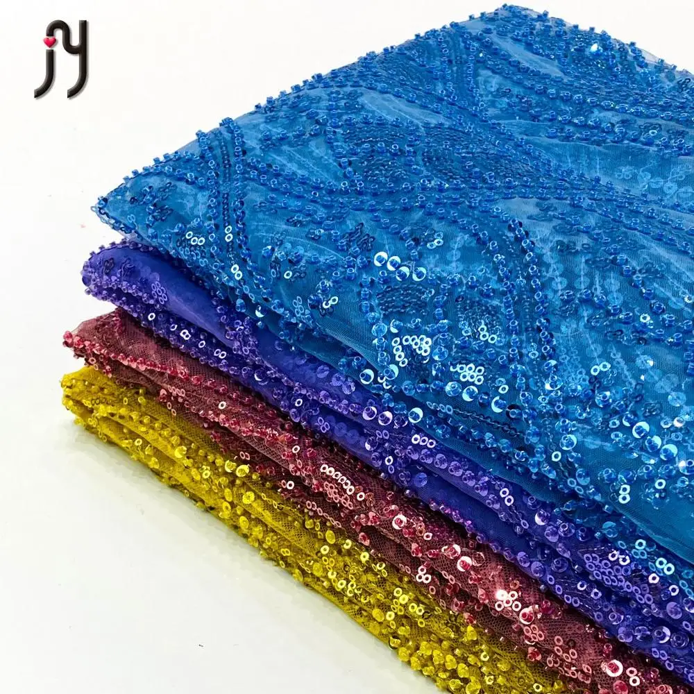 

2020 African Nigerian women embroider lace fabric with beaded sequins for Color customizable, Accept customized color