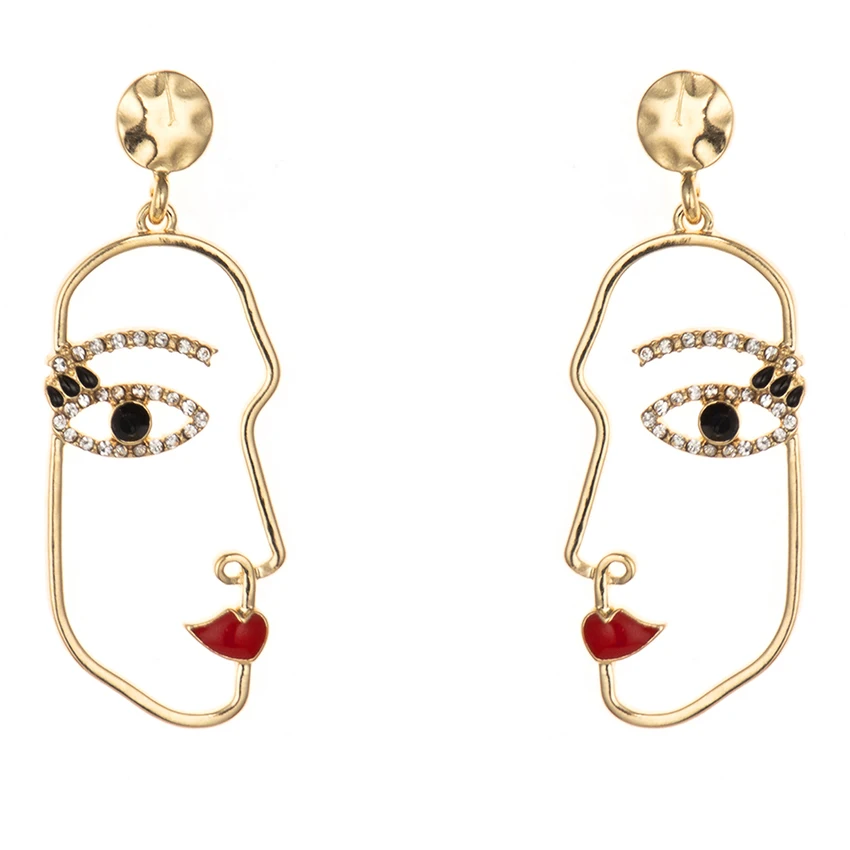 

18K gold plated statement face gemstones enamel drop earrings for girls women