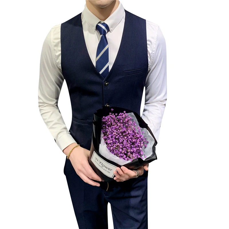 

Single Breasted Suit Vest Men Formal Solid Color Casual Polyster Men Vest Waistcoat, Customized color
