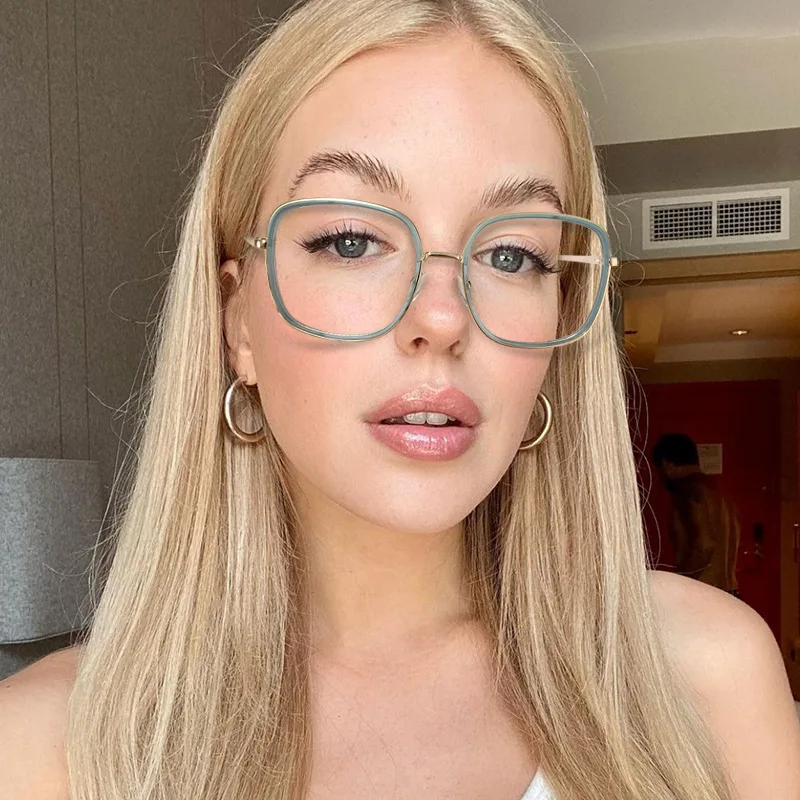 

Lmamba New high quality blue light blocking glasses fashion TR 90 optical frame square metal spring leg eyeglasses frames