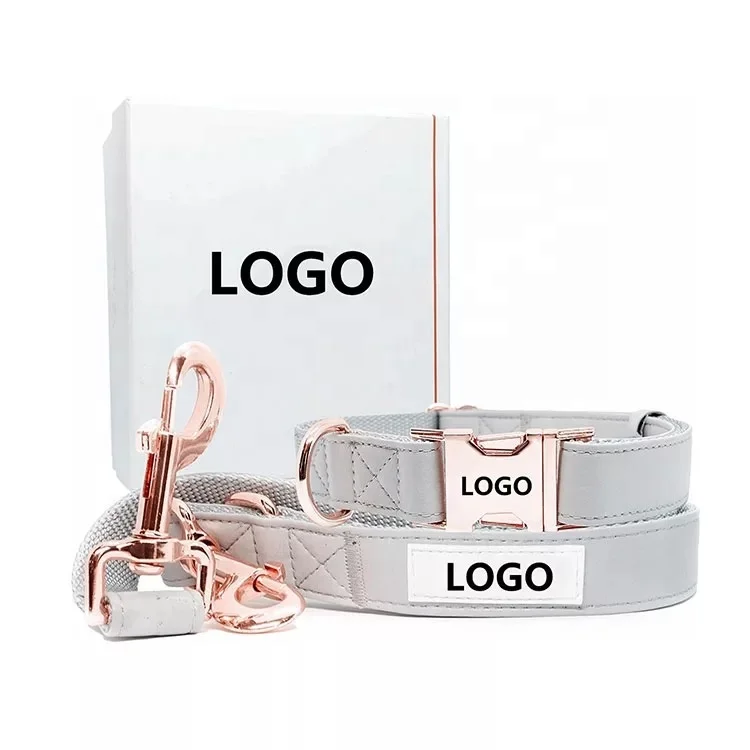 

Factory Pet supplies Custom Logo Luxury Designer Fashion Soft Leather Dog Collar And Leash