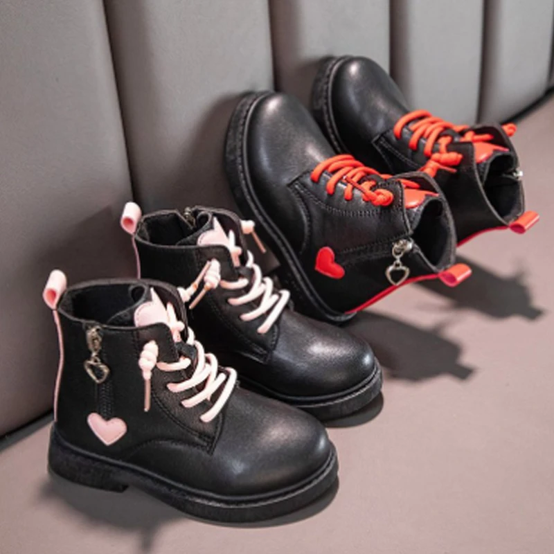 

2021 Children slip on Casual Autumn Winter PU Leather School Boy Shoes designers Fashion heart Snow 2020 NEW Kids girls Boots