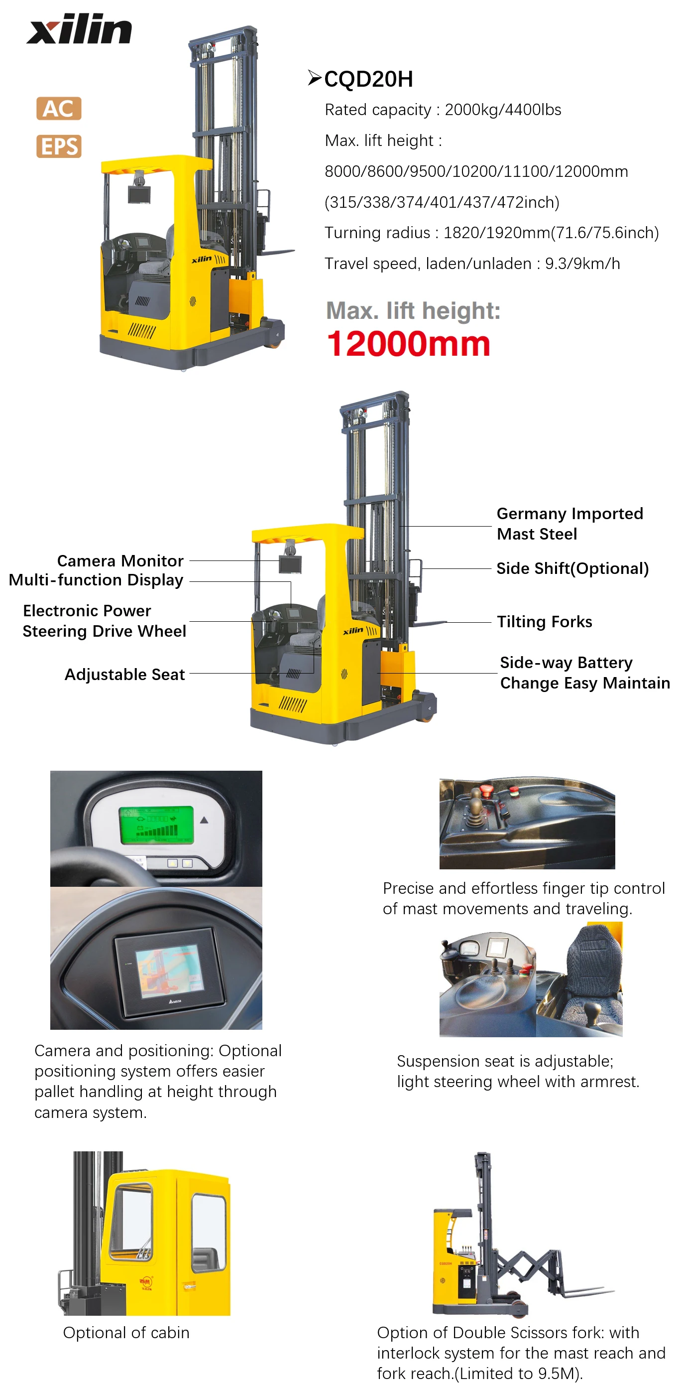 Xilin Hydraulic Stacker High Lift Forklift 2000kg 2ton Capacity Seated