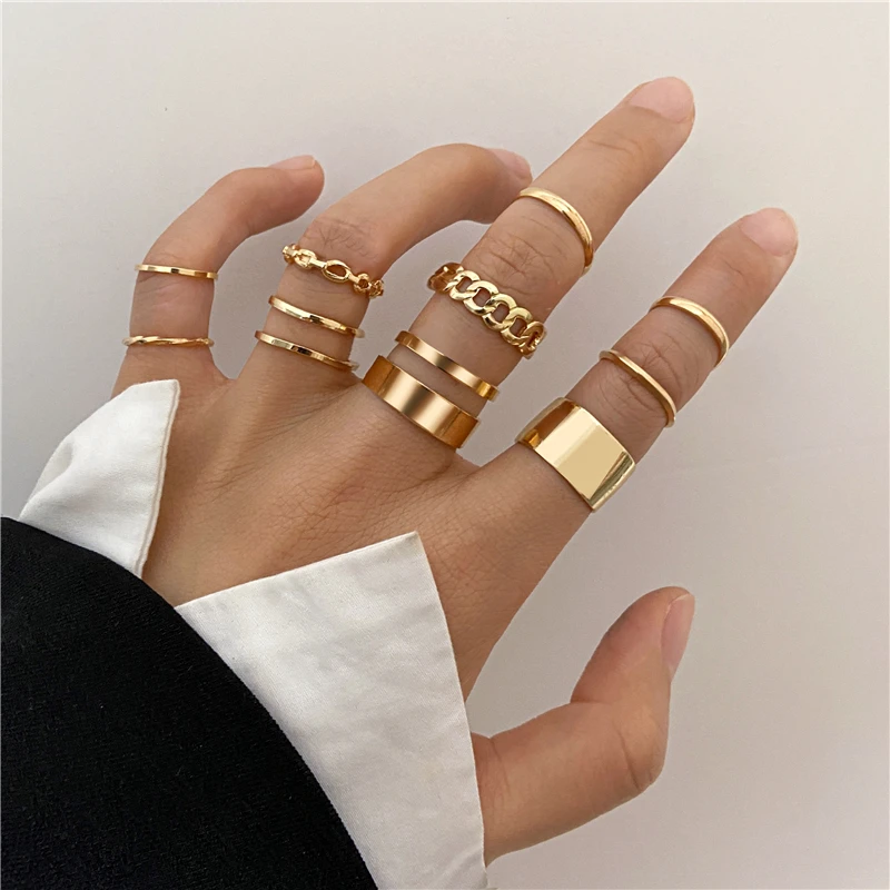 

Punk Gold Geometric Finger Rings Set fashion Circle Opening Ring Joint Rings Women Party Jewelry, Gold/silver