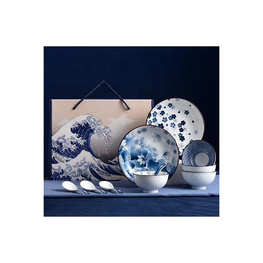 

Ocean Wave-Blue Painted theme ceramic tableware set blue and white porcelain Japanese dinnerware business giveaway withgift box