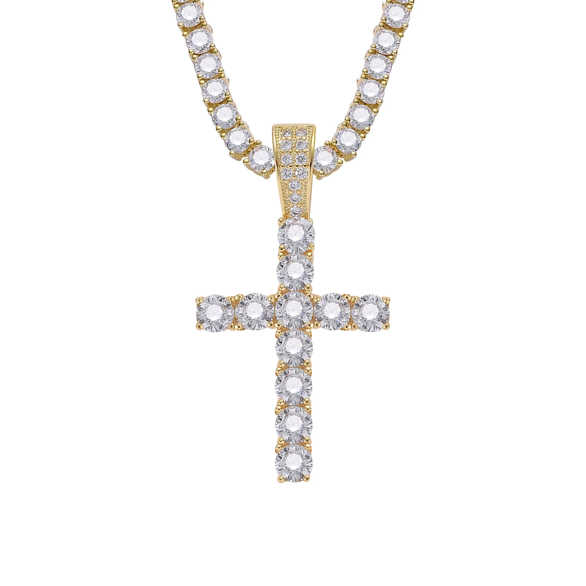 Men Women AAA Zircon Pendant Gold Silver Copper Material Iced CZ Cross Pendants Necklace Tennis chain Fashion Hip Hop Jewelry