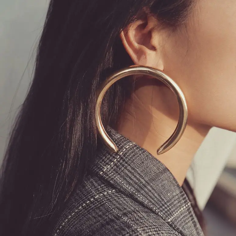 

Trendy Big Open Round Drop Earrings For Women Exaggerated Punk Gold Color Circle Metal Earring Party Wedding Jewelry