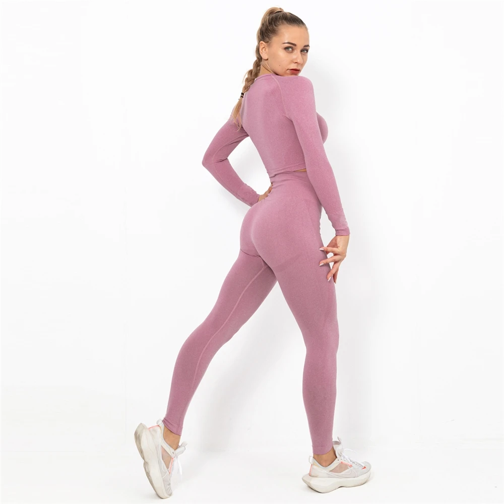 

Wholesale High Quality Yoga Sets Fitness 2020 High Waisted Workout Seamless Leggings Set