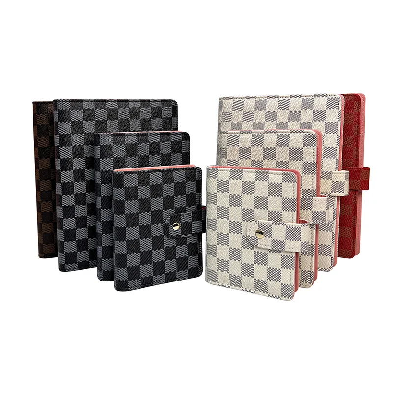 

Leather notebooks 6 ring spiral business planner work agenda budget binder checkerboard print a6 pu cover with cash envelopes