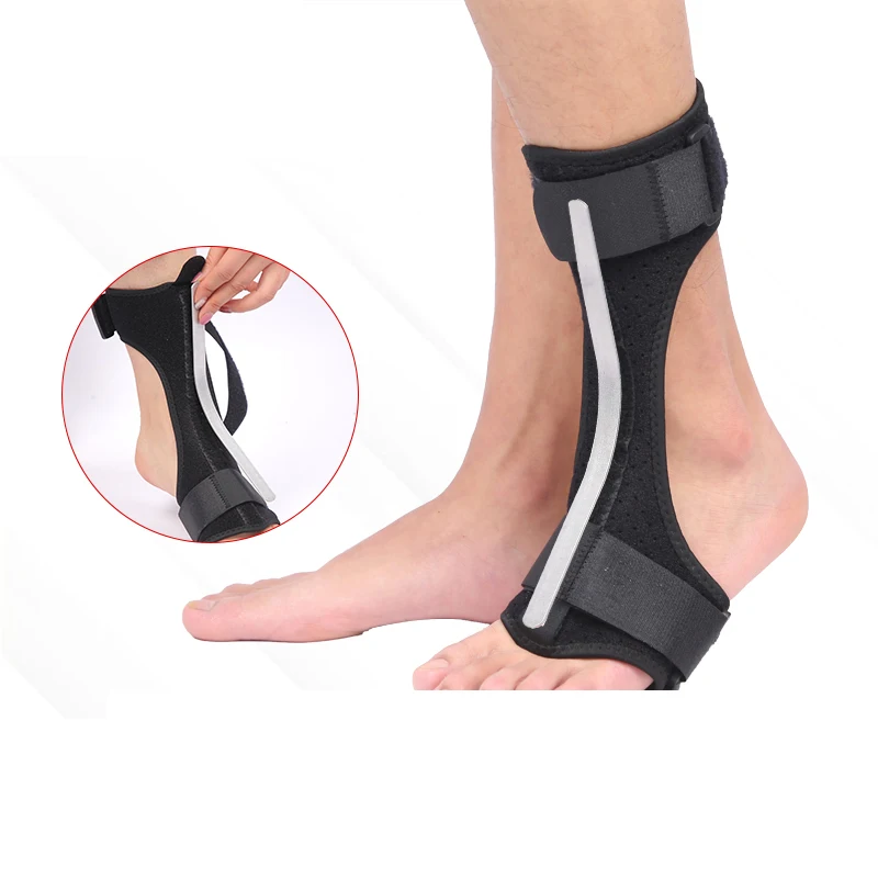 

Adjustable Strap Foot Protector Laced Up Ankle Brace Support with Metal Stays, Black