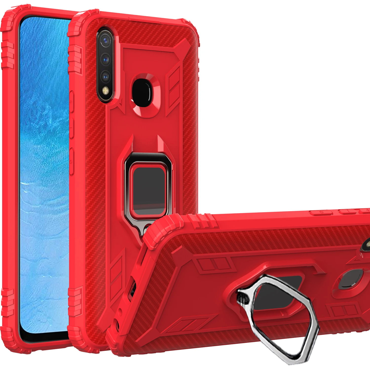 

2020 New armor shockproof Soft Tpu Mobile phone Case With Ring For Vivo Z6 IQOO3 Y5S Z5i Y19 magnetic Car Liquid silicone case, Black blue red army green