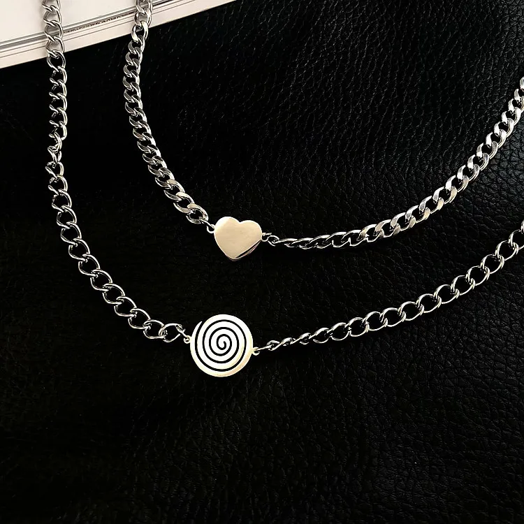 

Fashion Jewelry Titanium Steel Sweater Chain Necklace Punk Stainless Steel Link Chain Heart Necklace For Women Girls