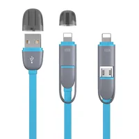 

High Quality 2 in 1 Cell Phone Charger Cable Flat Mico USB Multi Charger Data Cable For iPhone & Android