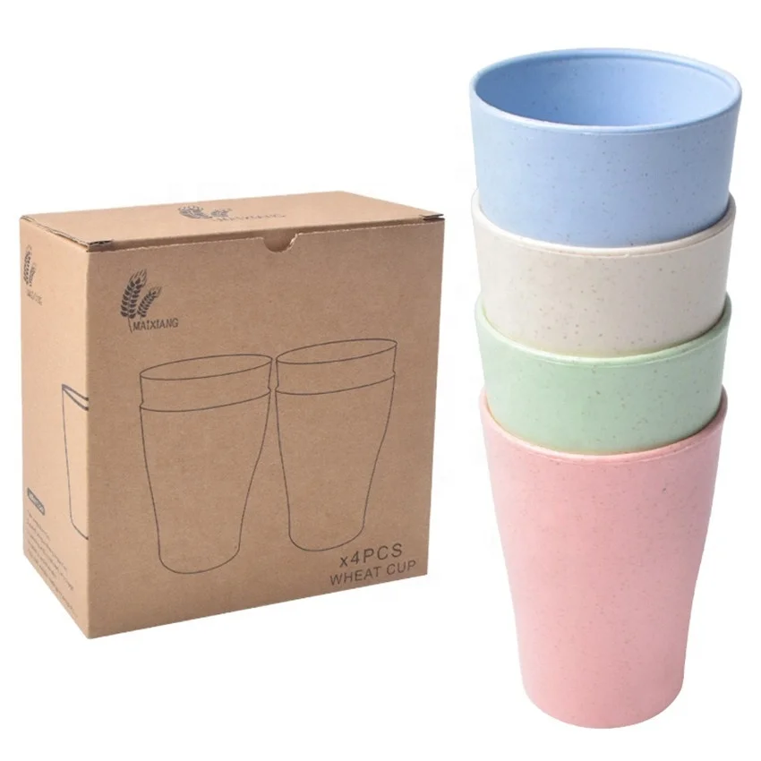 

Unbreakable Eco-Friendly Biodegradable Reusable Bathroom Cup Durable Toothbrush Holder Wheat Straw Drinking Cup Set, Colors