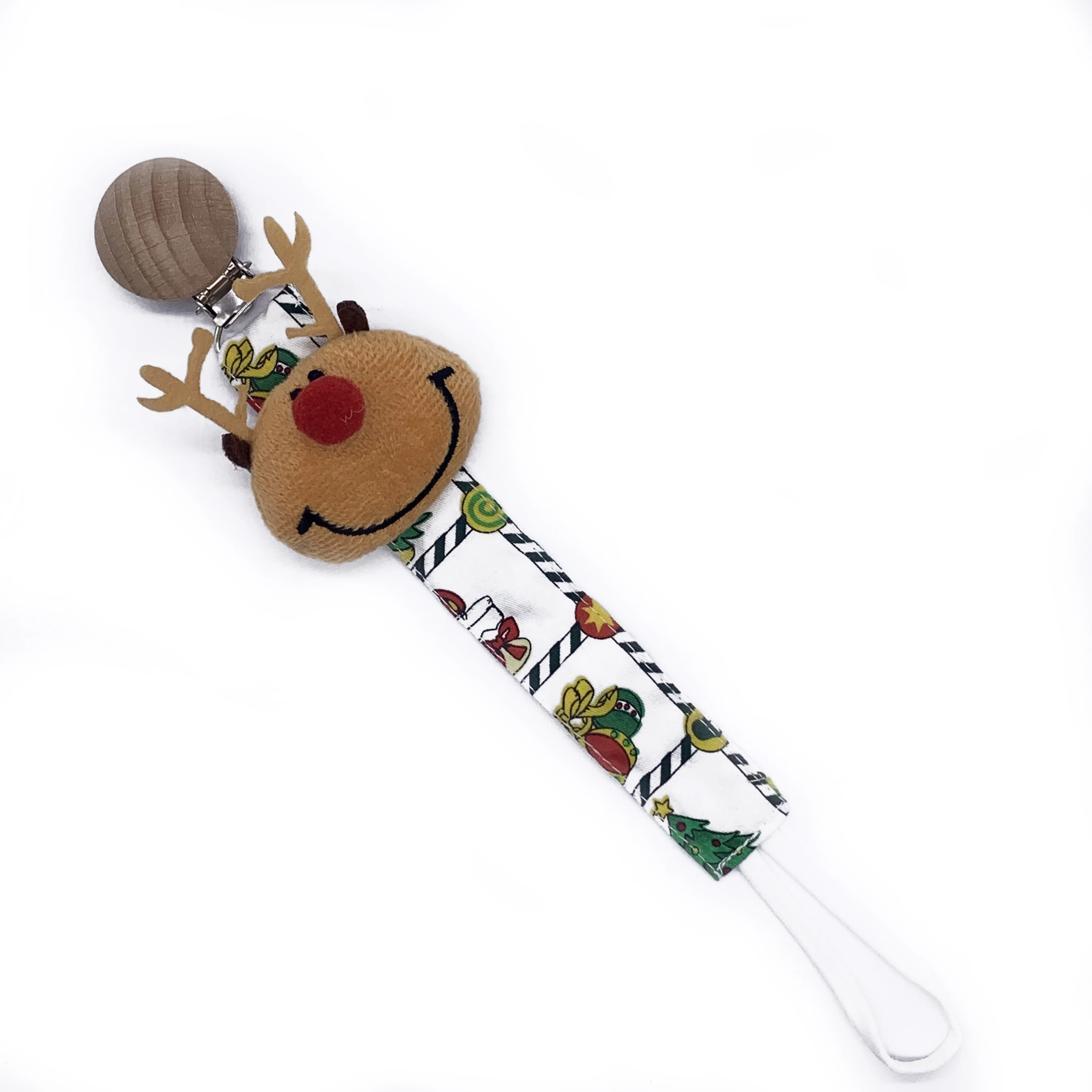 

Wholesale Christmas cute design pacifier holder clip woodern baby pacifier clip chain, Any paton colour code is avilable