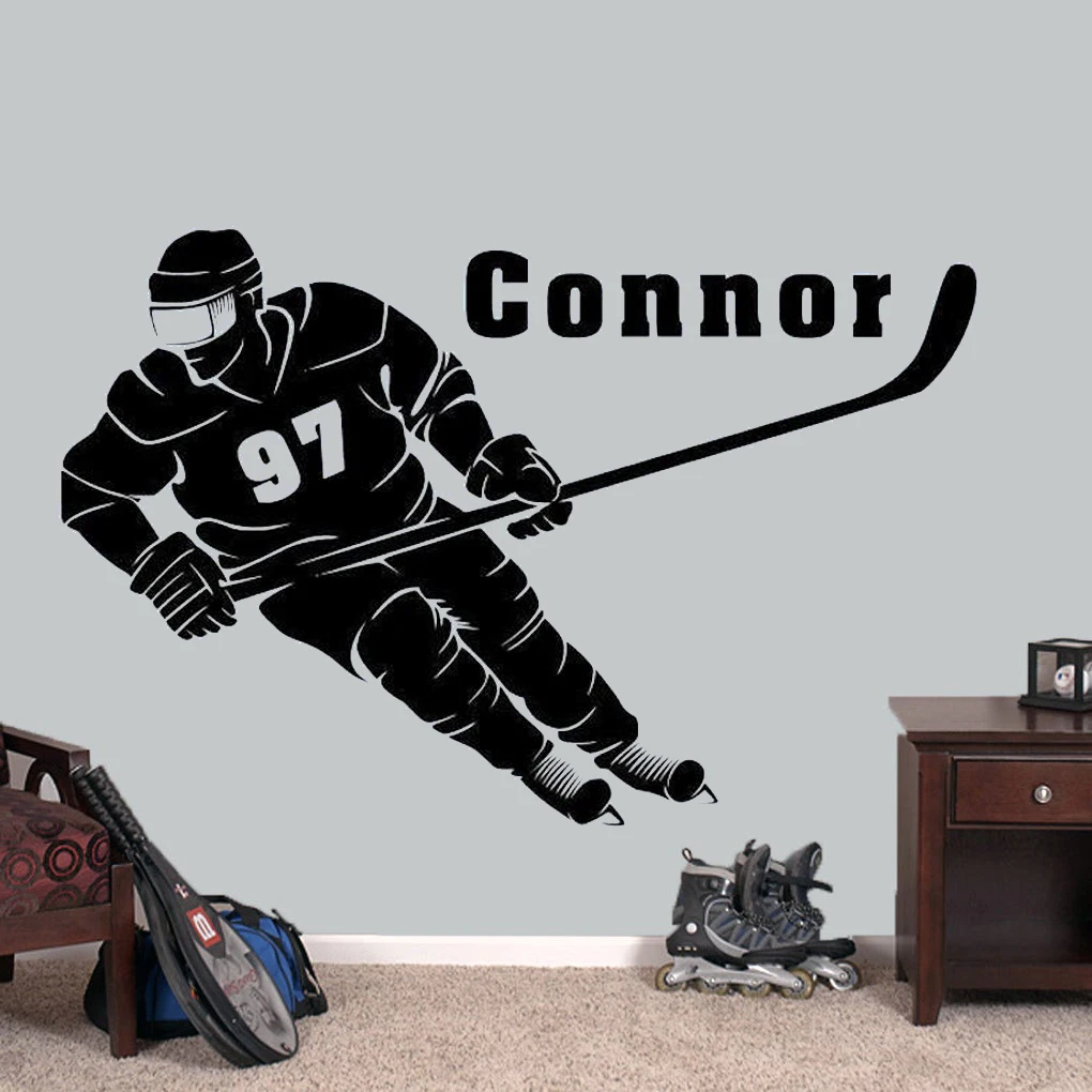 Hockey Player School Sports personalized wall decal,custom Hockey player sticker 