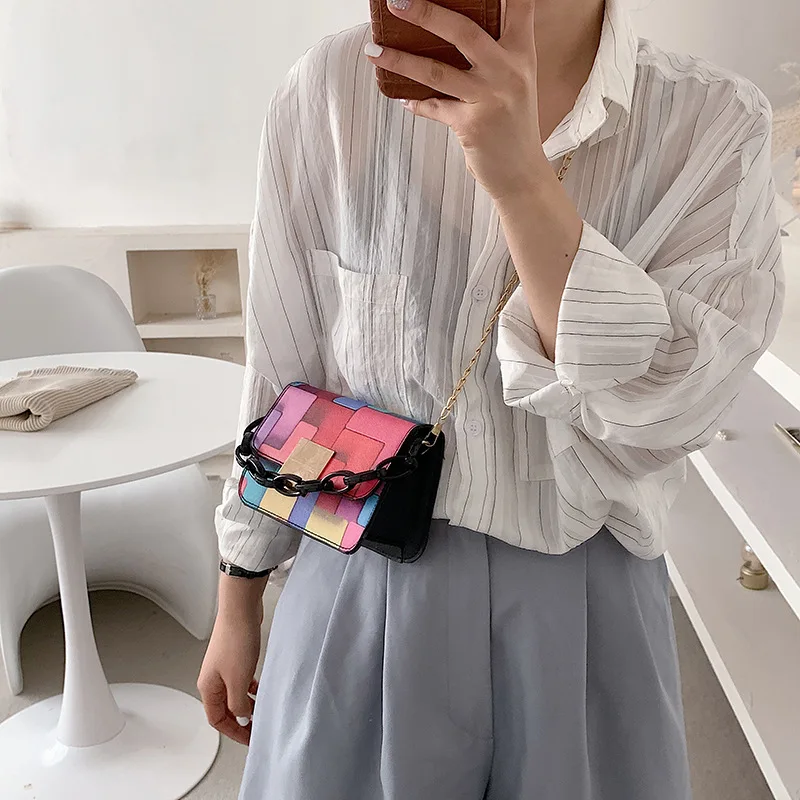 

Fashion Pu puzzle color leather chain design trend women's handlebar