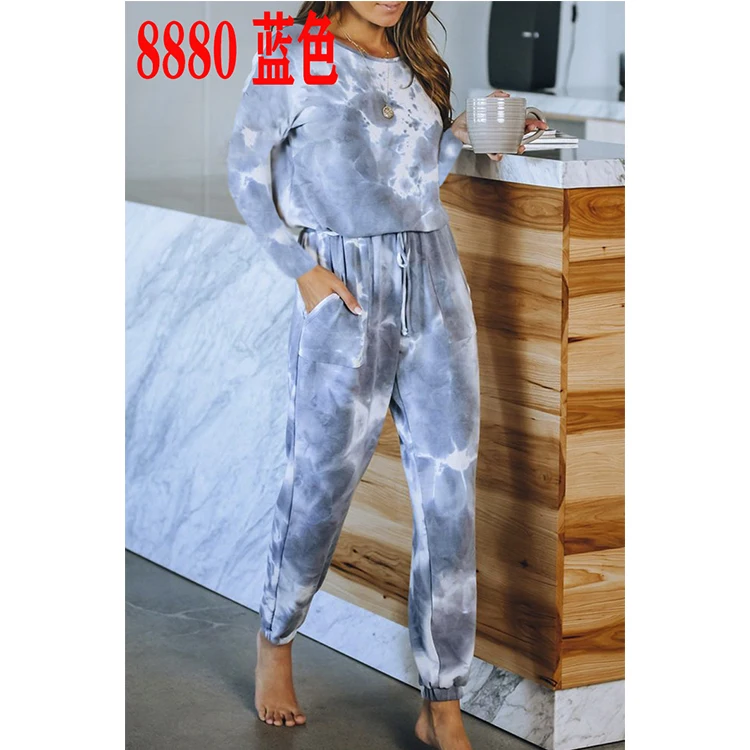 

WW-0146 To Dye Printing Long-sleeved Pants Fission Pajamas Women Loungewear Pajamas Sets Sleepwear Pants, Customized color
