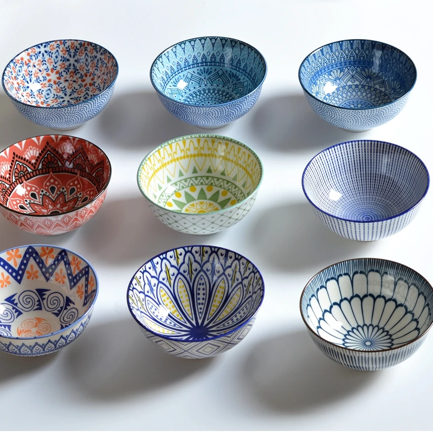 

4-9inch rice bowl Fruit salad bowl porcelain glazed ceramic