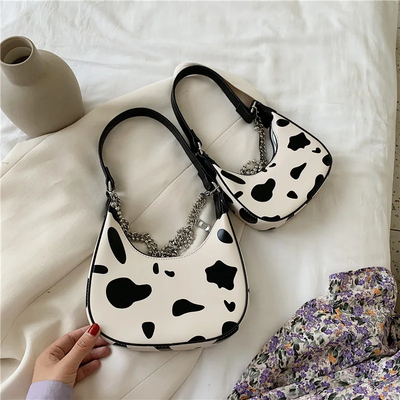 

High quality ladies new trendy fashion temperament underarm bag simple personality cow pattern chain shoulder bag women hand bag