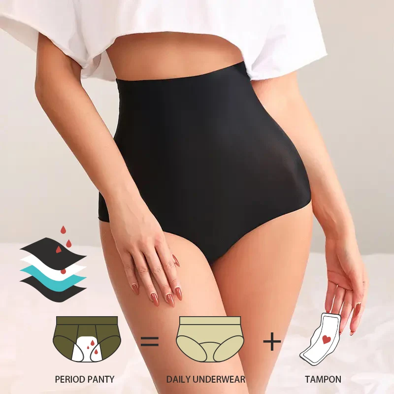 

High waist Lace Leak-proof Seamless Tummy Control Underwear 4 Layer Menstrual Period Panties for Women