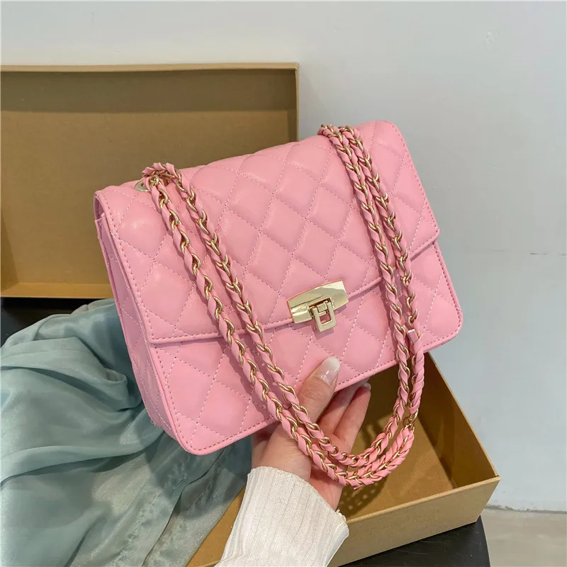 

Classic vegan color lattice embroidery thread hand bags PU leather ladies shoulder crossbody woman bag 2021 handbags, 3colors