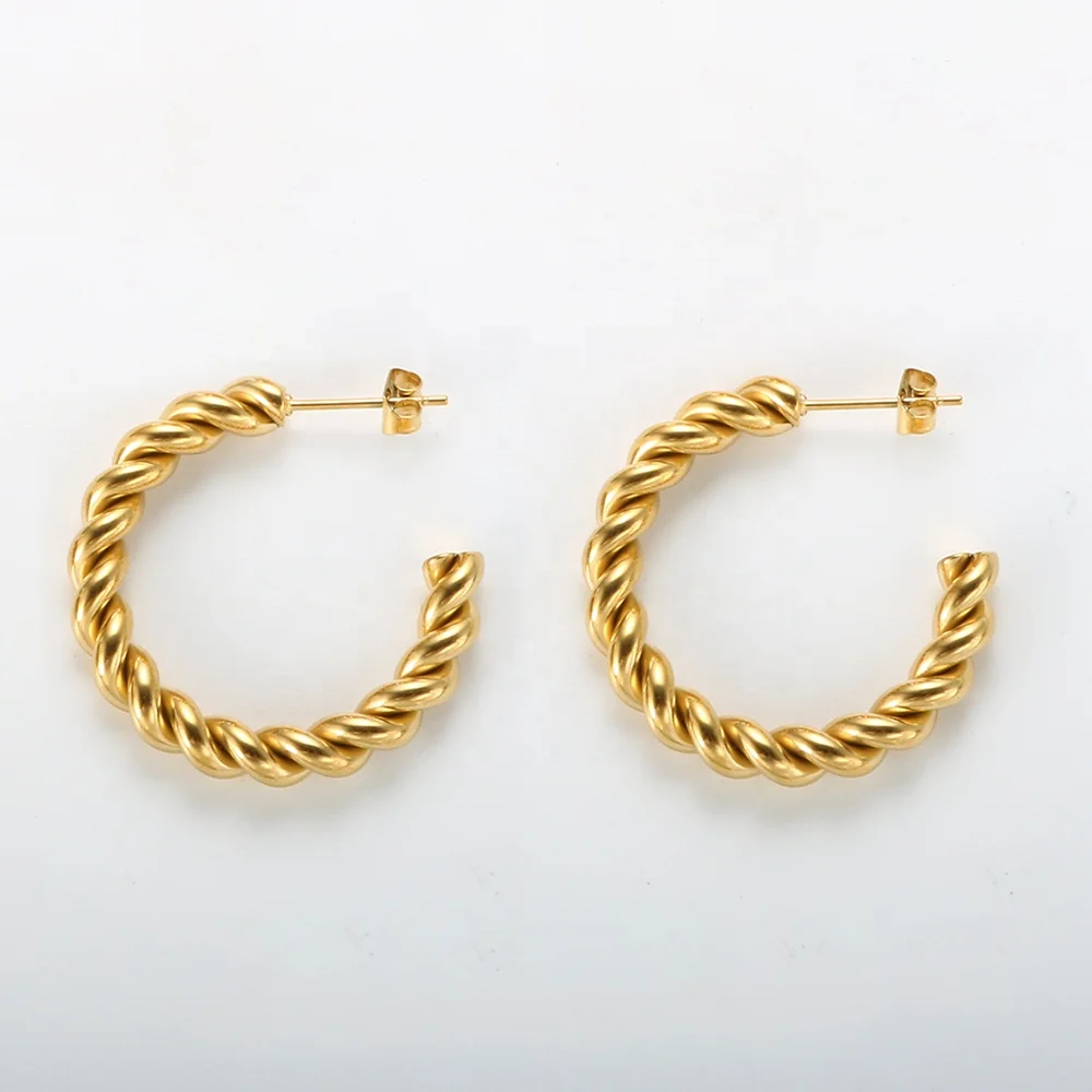 

Jewelry Wholesale Designer Inspired Minimalist Gold Plated Earrings Gold Twisted Hoop Earrings, Gold/silver/rose gold/black