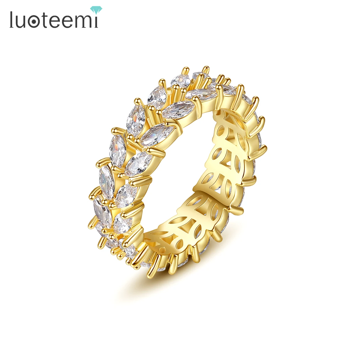 

LUOTEEMI Diamond Gold Mexican Fashion Jewelry 2021 Wuzhou Iced Out Design Cubic Zirconia Solitiare Hip Hop Ring