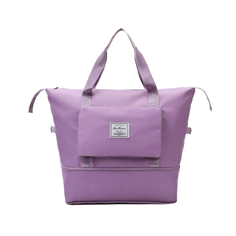 

Custom Cheap Foldable Gym Fitness Yoga Handbag Overnight Weekender Duffel Storage Bag Women Travel Bag With Expandable Bottom, Gray, black, blue, pink, purple, dark purple, green