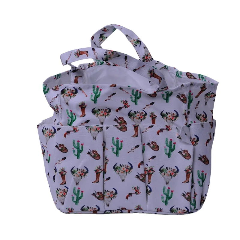 

RTS New fashion DOMIL659 Portable Cactus Bullskull Arrows Print Multi Pocket Tote Garden Tools Organizer Storage Bag with Hand