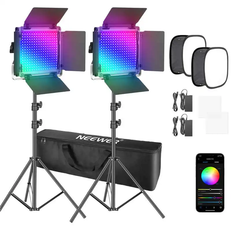 

Neewer 2 Packs 530/ 660 PRO RGB Led Video Light with APP Control Softbox Kit360 Full Color50W Video Lighting CRI 97