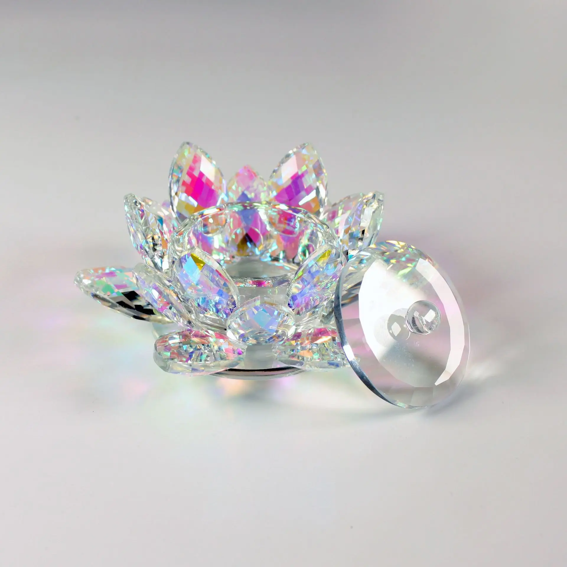 

INS Rainbow Color Aurora nail art glass crystal lotus flower pen washing acrylic powder liquid storage with lid nail dappen dish