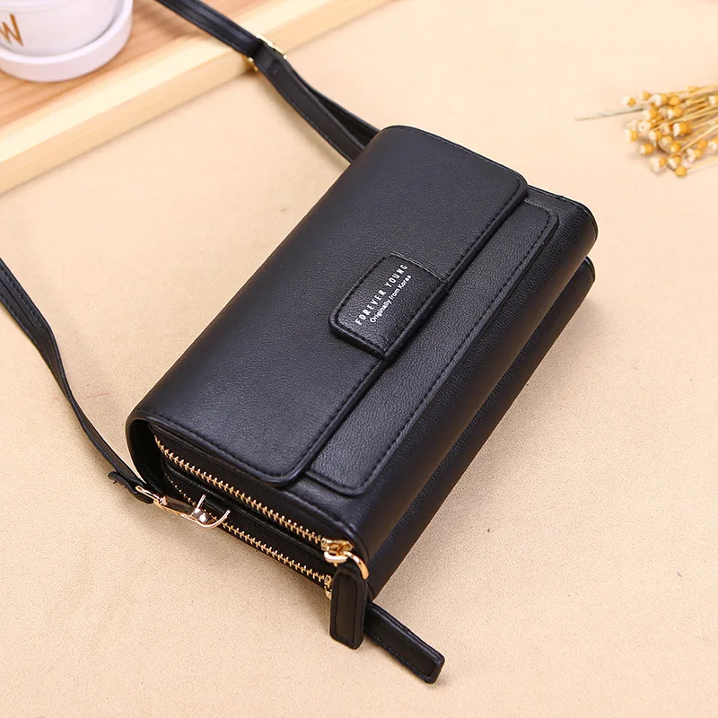 

New Korean simple shoulder bag daily travel card holder ladies bags PU leather designer zipper women`s crossbody mini phone bag, 7 colors