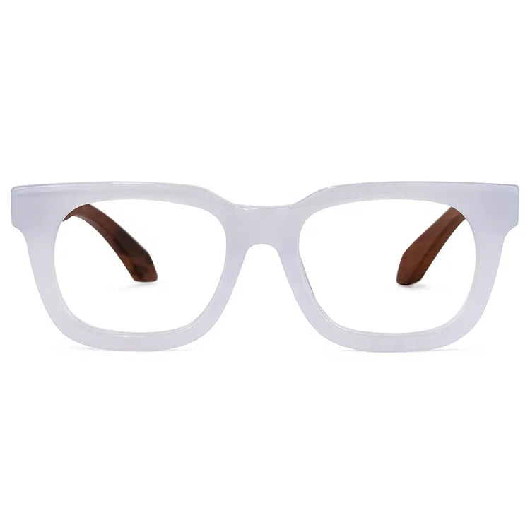 

Classic Handmade Unisex Acetate Rectangle White Optical Wood Frame Eyeglasses Glasses