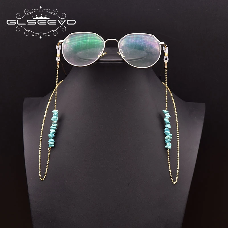 

Fashion Gold Color Natural Turquoise Sunglasses Chain Women Cord Holder Neck Strap Rope Necklace On The Neck Not Glasses