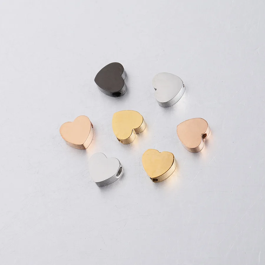 

8mm*3mm Stainless steel Heart Beads Jewelry Accessories for DIY Bracelets, Necklaces or Earrings Hole18mm, Silver, gold and rose gold