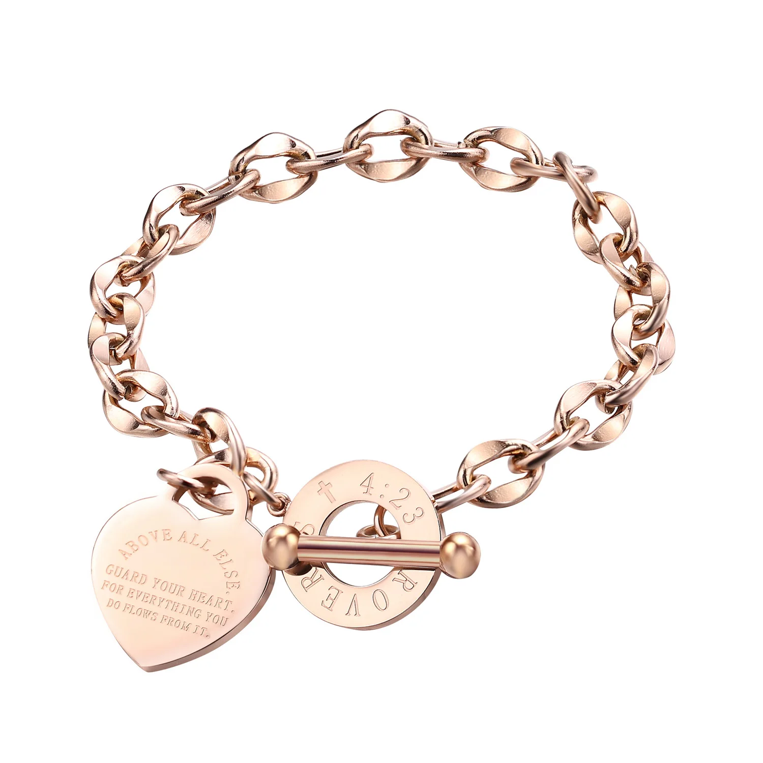 

Rose Gold Jewelry Engraved 316L Stainless Steel Bangle Chain Bracelets And Charms, Rose gold silver and gold