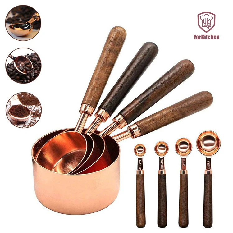 

8 Pcs Stainless Steel Measuring Cups Spoons Set With Walnut Handle