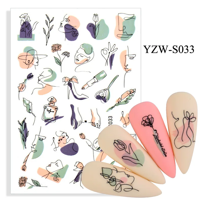 

Self-adhesive geometric black line abstract face decal nail sticker, As the picture shows
