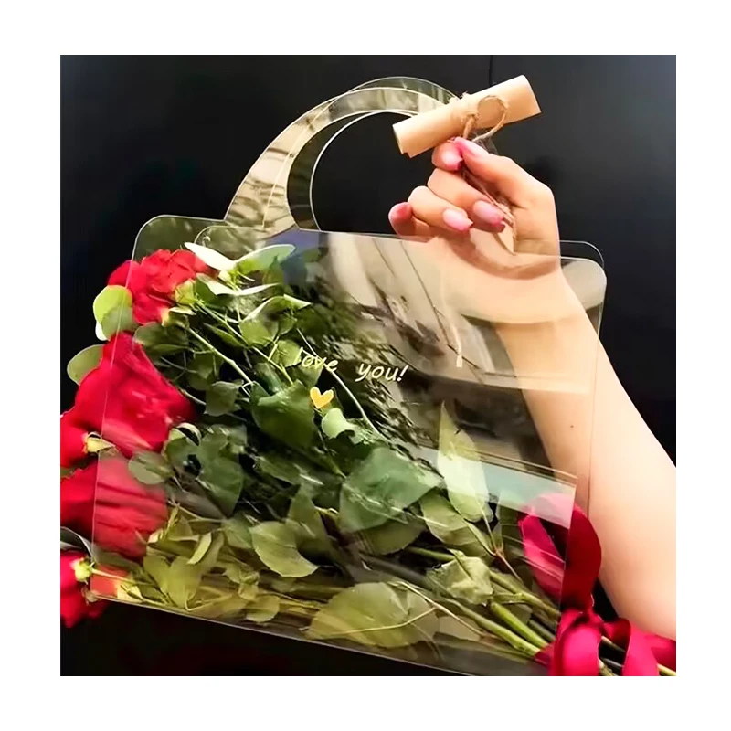 

Popular Tiktok hot flowers Waterproof Transparent Tote Bags Flower Bouquet Packaging Gift Bag for Promotion