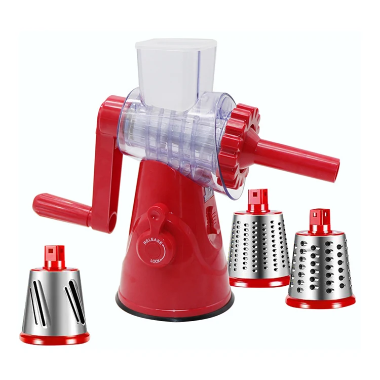 

AA438 3 In 1 Multi-function Drum Rotary Grater Kitchen Tool Hand-cutter Shredder Shredded Vegetable Spiral Peeler, Red,green,blue