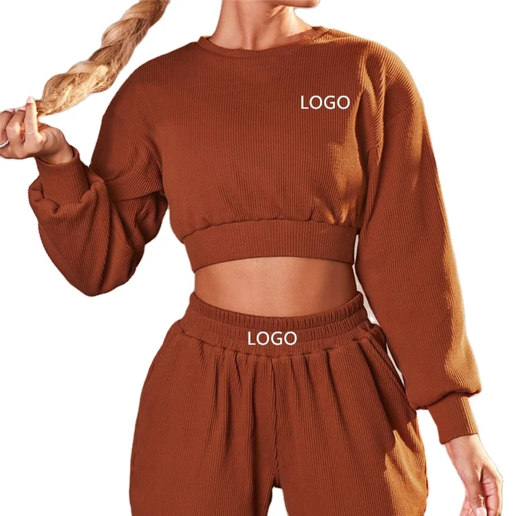 

2 Piece Women Sports Wear Gym sets Active Fitness Apparel Workout Clothing Leisure fashion long sleeve sports suit, Accept customized colors