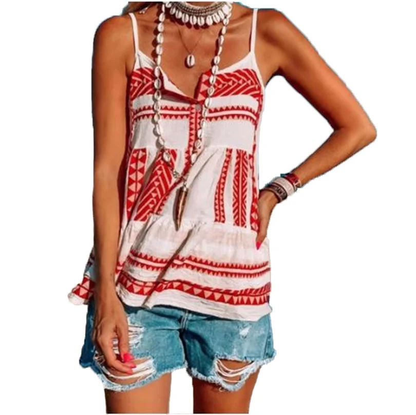 

2021 Summer Sexy Women's Oversize Sleeveless Printed Chiffon Beach Striped Vest Women's Camisole Tank Tops, Pink/red/gray/sky blue/green/color blue