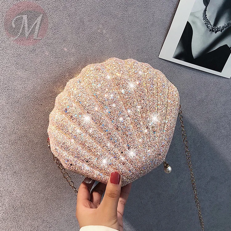 0270430 New 2020 Cross Body Bags Seashell Design Cute Sequins Mini Chain Shoulder Bags For Lady And Girls