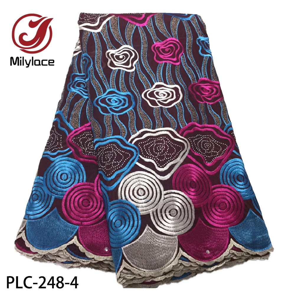 

African embroidery floral duibai 100 cotton lace fabric with stones, 9 colors in stock