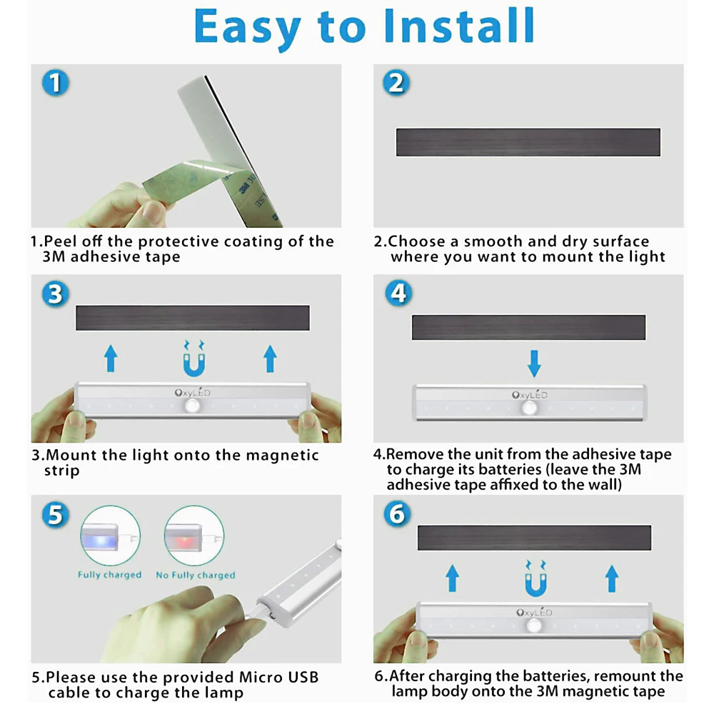 USB Rechargeable lighting cabinet Motion Sensor 10 LED Wireless under cabinet led light Kitchen LED Cabinet Lights manufacture