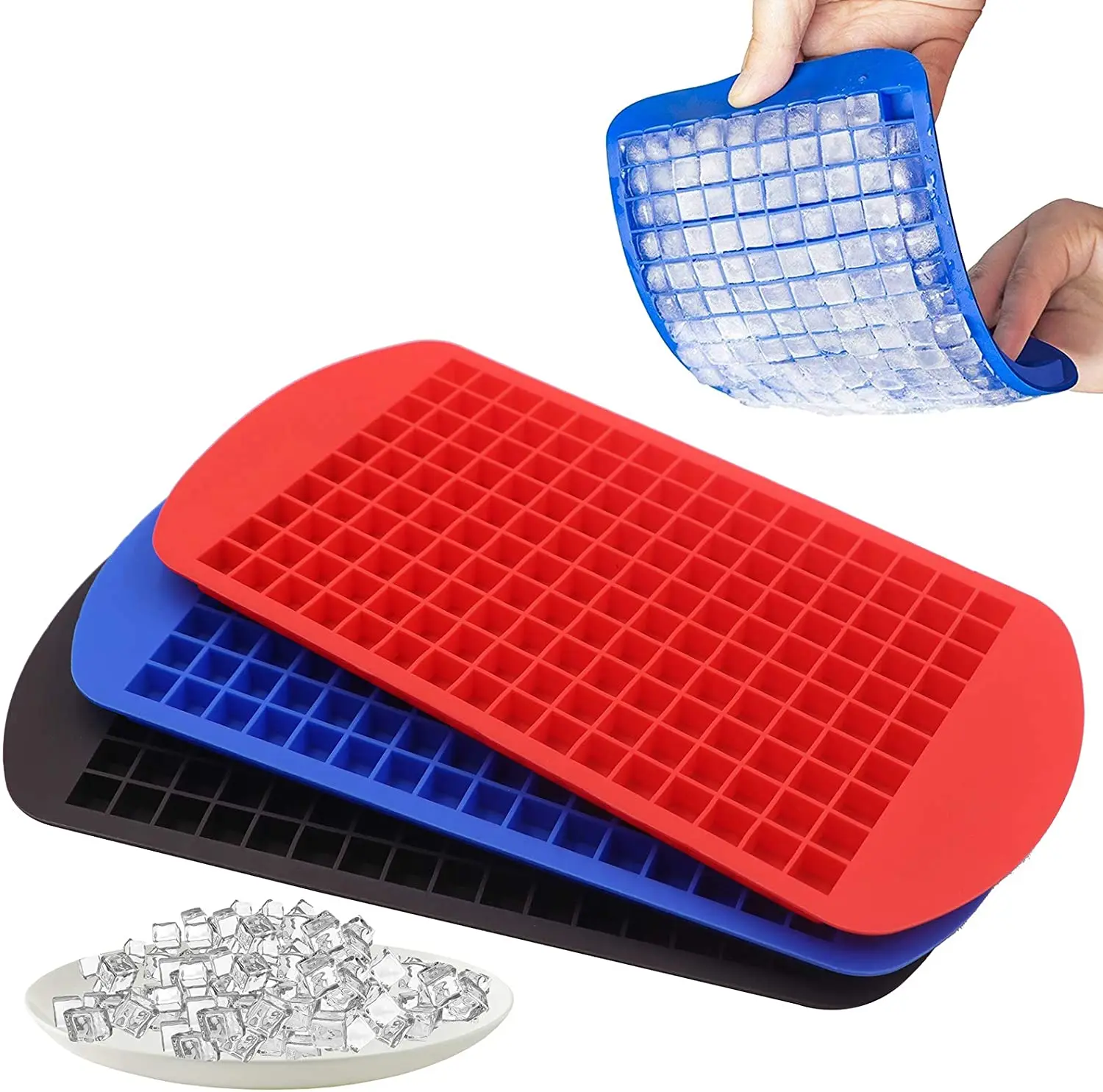 

Hot Sel Silicone Mini Ice Cube Trays 160 Small Ice Cube Molds Easy Release Crushed Ice Cube for Chilling Whiskey Cocktail, Red,black,blue