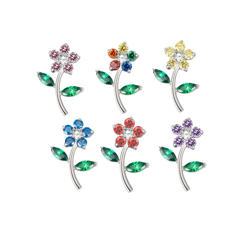 

GZN Newest Fashion G23 Titanium Piercing Jewelry CNC Set CZ Colorful CZ Flower 16G Internally Threaded Labret Top