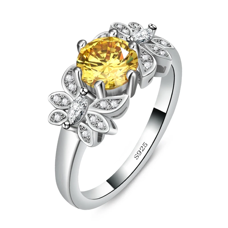 

Fukarni 3.5 Gram Butterfly Yellow and Clear Zircon Stone 925 Sterling Luxury Silver Wedding Rings CKR006